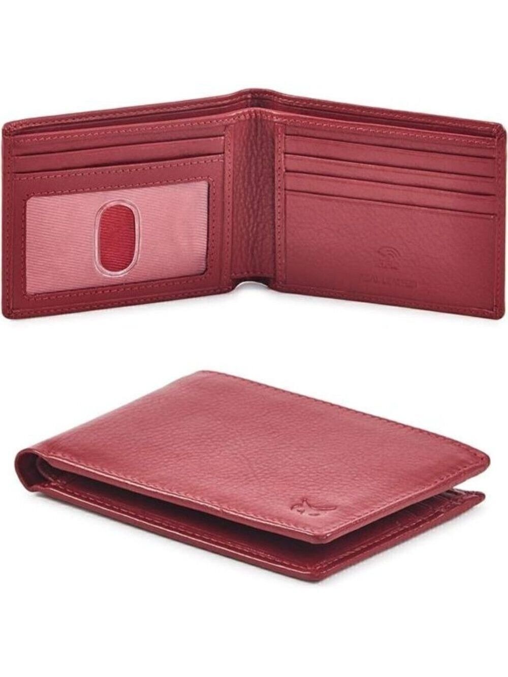 Real Leather Men's Bi fold Wallet RFID Blocking Slim Carry Bag Pocket Thin RED
